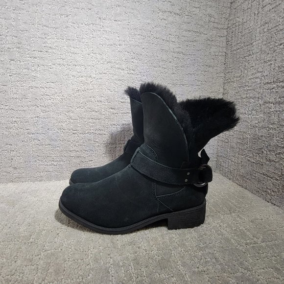 UGG Bodie Womens Size 8.5 US Black Suede Shearling Lined Fold Over Slouch Boots - Picture 1 of 8